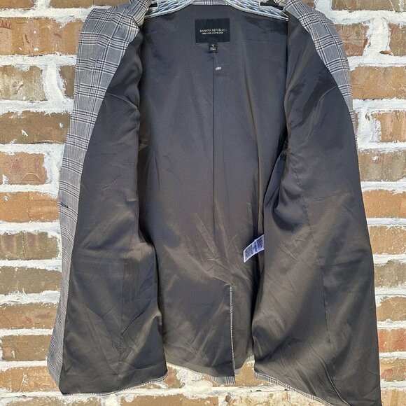 Banana Republic Blazer Long and Lean Jacket Plaid Gray Pink Wool Blend Sz 12 New - Picture 2 of 11